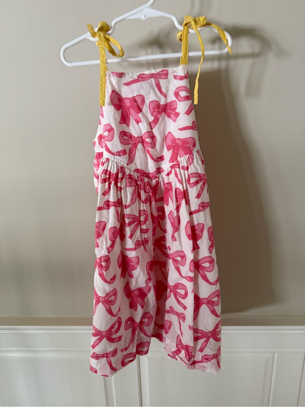 Girls Pink Bow-Print Tie-Shoulder Dress